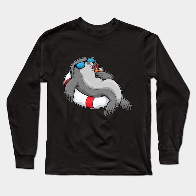 Seal with Swim ring and Drink Long Sleeve T-Shirt by Markus Schnabel